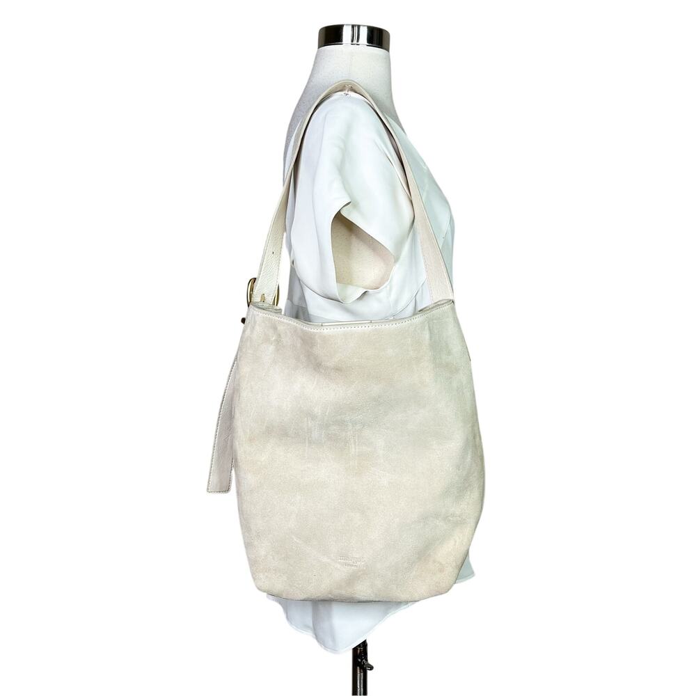 Margot | Cream Suede Leather Bucket Slouchy Hobo Tote Big Shoulder Bag Purse